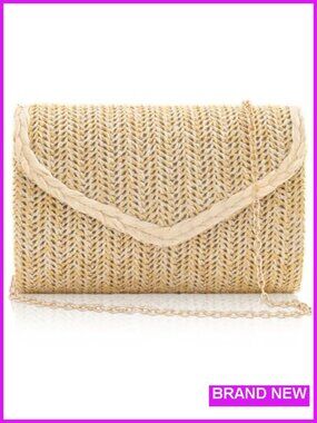 Straw Clutch Purse Envelope Summer Evening Handbag Beach Wedding
